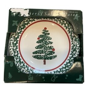 Vintage Furio Home Italy Christmas tree salat plate set of 4 spongewear green 8”